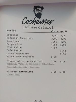 Aufpreis Hafermilch Juli 2025 at Cochemer Kaffeerösterei in Cochem