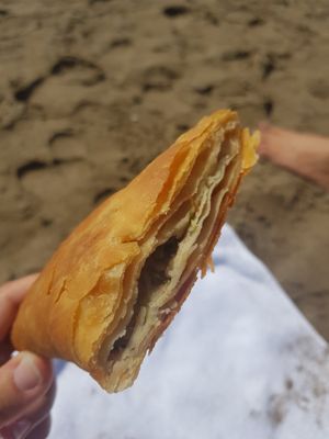delicious vegan leek pastry  at New Marina Bakery I Archagelitissa in Rhodes