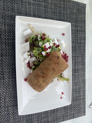 Ciabatta Brown bread with feta, pesto and pommegrenate  at BØFF in Horst
