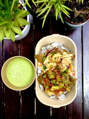 Fresh organic jacket potatoes with toppings of your choice!  healthy and nutritious food! With detox smoothie  at Patata Lab in Denia