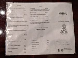 Menu at Madre Tierra in Caguas