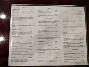 Menu at Madre Tierra in Caguas