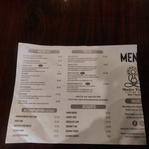 Menu in English at Madre Tierra in Caguas