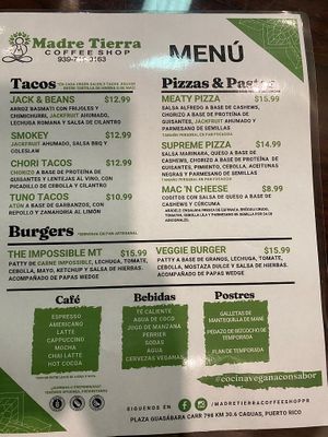 Nuevo menú at Madre Tierra in Caguas