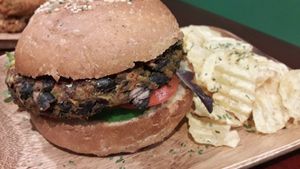 In house delicious black bean burger at Madre Tierra in Caguas