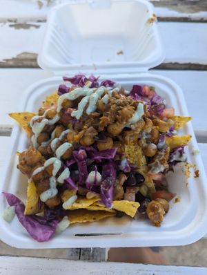 Curried chickpea nacho (ask for vegan friendly) at TACOMORY in Tobermory