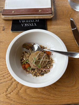Truffle pâté with hazelnut crunch, poppy and pumpkin seeds  at Restavracija Sunrose 7 in Bohinjska Bistrica