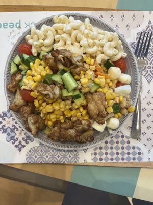 Note that there is cheese (not vegan) pictured here. This is self-serve so you do NOT need to add those to your plate if you don’t want to!  at Chick Peace 칙피스 - Seongsu in Seoul