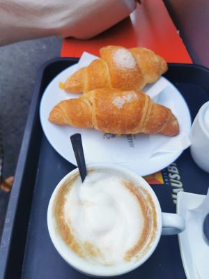 Vegan cappuccino and jam filled croissants at I Dolci di Fulvio in Trieste