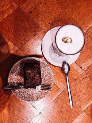 Banana Cake & Matcha Latte at Seed in Luxembourg City