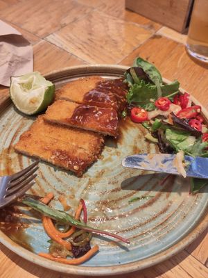 Vegan schnitzel and salad (forgot to take a photo before I started) very tasty at Seed in Luxembourg City