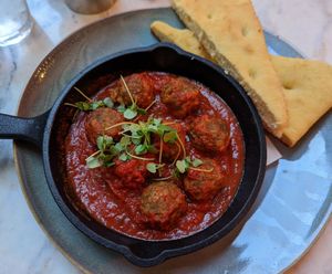 Vegan meatballs at Lucia in York