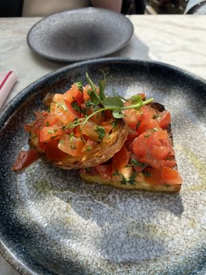 Vegan tomato bruschetta   at Lucia in York