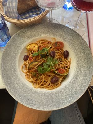 Vegan spaghetti puttanesca  at Lucia in York