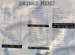 updated drinks menu July 2021 at Piñatas Burrito Bar in Swansea
