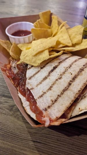 Bean chilli quesadillas, nachos and salsa at Piñatas Burrito Bar in Swansea
