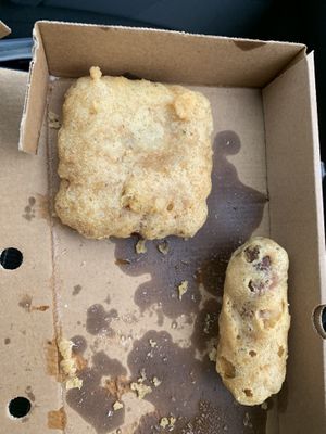 Battered sausage and fish cake   at Traditional no8 in Whitland