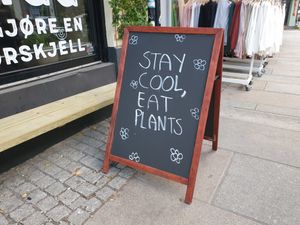 Sign outside at Naturli' in Oslo