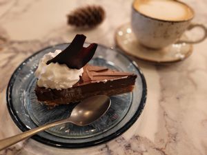 Heavenly chocolate cake - yum! at Naturli' in Oslo