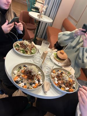 2 rainbow salads, 1 leafy green salad and a hoisin burger   at Naturli' in Oslo