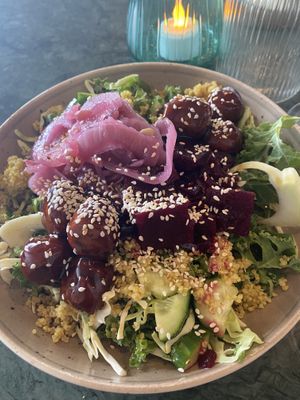 Teriyaki Meatballs on Asian Salad  at Naturli' in Oslo