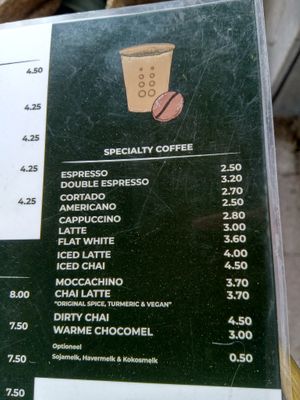 Coffee menu at Kushiin in Nijmegen