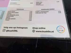 Soft drinks and homemade drinks menu at Kushiin in Nijmegen
