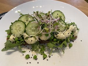 Toast with pea hummus: tasty and fresh  at BoBo  in Hannover