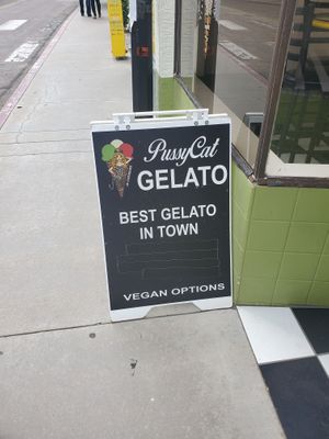 Vegan options sign at PussyCat Gelato in Bisbee