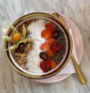 Strawberry smoothie bowl   at Chloé Cafe in Prague