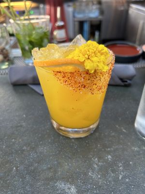 Mango margarita with Tajin rimce  at Puesto At The Headquarters in San Diego