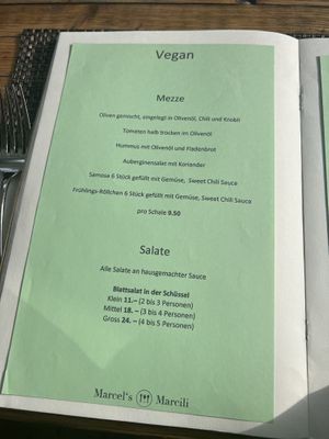 Vegan menu  at Marcels Marcili in Bern
