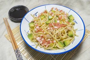 Veggie Bacon Spaghetti with Avocado 牛油果素煙肉炒意粉 at Yummy Station 知味駅 in Kowloon