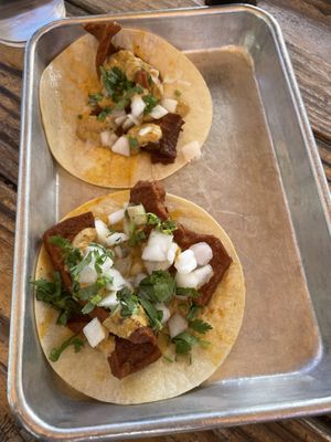 Vegan Tofu tacos - substituted cashew creama for guacamole   at Switchback in Durango
