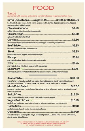 Menu 1  at Switchback in Durango
