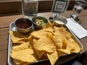 Chips and dips (ignore non-vegan queso)  at Switchback in Durango
