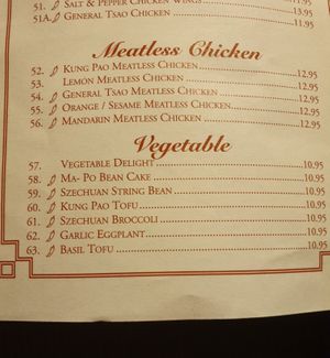 Veggie options on menu  at Yum Yum Hunan in San Francisco