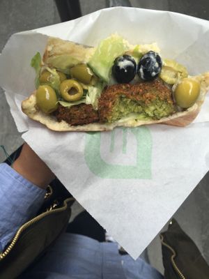 Vegan falafel with hummus  at Maoz - Saint Andre des Arts in Paris