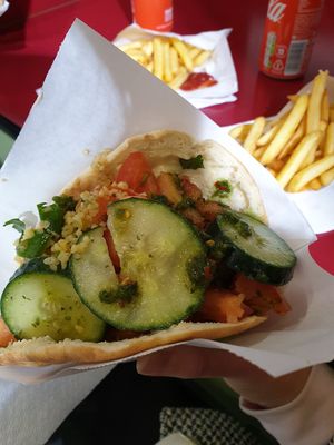 hummus falafel at Maoz - Saint Andre des Arts in Paris