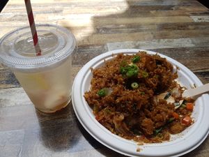 Lychee Lime Soda from Sedap Malaysian, Vegan Nasi Goreng at Ginger and Spice in Chippendale