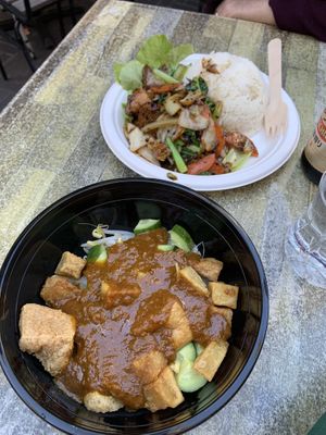 Pepper tofu stir-fry (back), Gado-gado (front)   at Ginger and Spice in Chippendale
