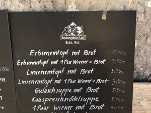Erbseneintopf (pea stew) and Linseneintopf (lentil stew) at Blaueishütte in Ramsau Bei Berchtesgaden