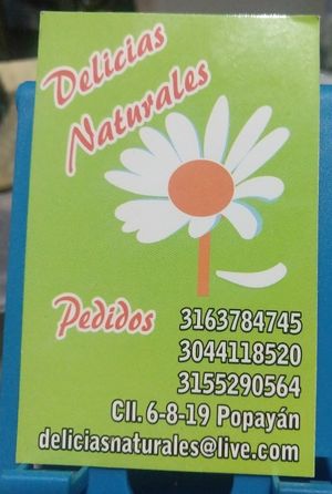 Business card August 2024 at Delicias Naturales in Popayan