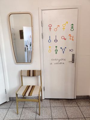 Bathroom door ❤️ at Café Mellemfolk in Aarhus