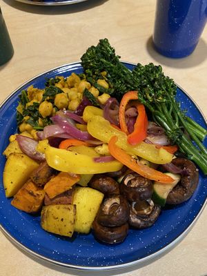 Delicious Meal made on the outdoor grill at the W. Catskills Getaway Cabin, with fresh vegetables all purchased from Fare Haven Farmacy   at Haven Market in Livingston Manor