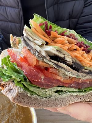 Cilantro jalapeño hummus sandwich    at Haven Market in Livingston Manor