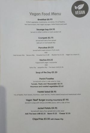 Vegan menu at Stiles in Ambleside
