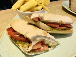 Vegan mozzarella and pesto panini   at Stiles in Ambleside