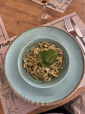Vegan pesto pasta with tofu  at Molto Buono in Bristol