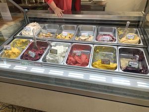 Flavors (Vegan options in bottom row) at Fábrica Do Meu Avô Geladaria in Tavira